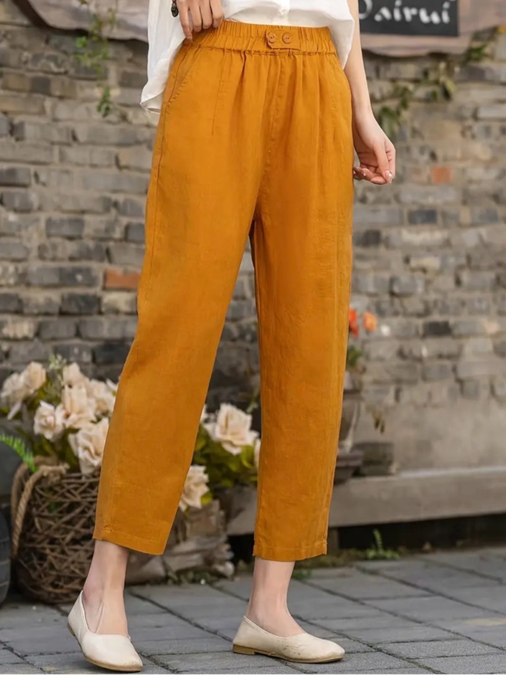 Pull&Bear mustard yellow, high-waisted pleated pants